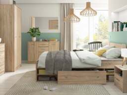 Double Bed Frame Storage Shelves Wooden Euro 140cm Bed Slats Sonoma Oak Finish - Nepo - thumbnail 2