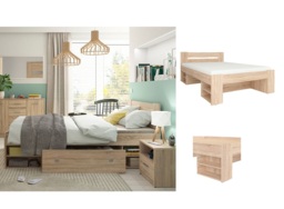 Double Bed Frame Storage Shelves Wooden Euro 140cm Bed Slats Sonoma Oak Finish - Nepo