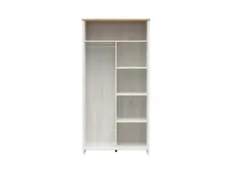 Scandi 2 Door Wardrobe Storage Cabinet WITH Extra Shelving Soft Closing White Pine/Oak Effect Finish - Loksa - thumbnail 2