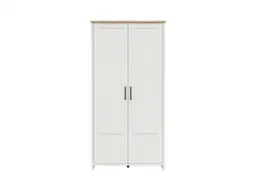 Scandi 2 Door Wardrobe Storage Cabinet WITH Extra Shelving Soft Closing White Pine/Oak Effect Finish - Loksa - thumbnail 4