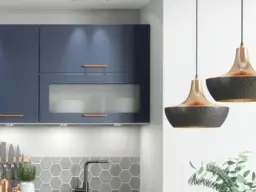 Kitchen Cabinets Set Navy Blue 8 Cupboards Complete with Oven Housing and Glass Unit Bundle - Nora - thumbnail 2