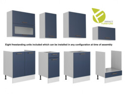 Kitchen Cabinets Set Navy Blue 8 Cupboards Complete with Oven Housing and Glass Unit Bundle - Nora - thumbnail 3