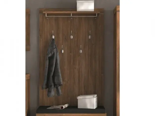 Modern Wall Mounted Entrance Hall Hallway Coat Hanger with 5 Hooks and Storage Shelf Medium Oak Effect - Gent - image 1