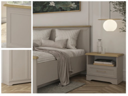 King Size Ottoman Bed with Bedside Tables Storage Cabinets Bedroom Furniture Set Euro 160cm Beige and Oak - Anga - thumbnail 2