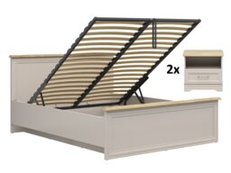 King Size Ottoman Bed with Bedside Tables Storage Cabinets Bedroom Furniture Set Euro 160cm Beige and Oak - Anga - thumbnail 4