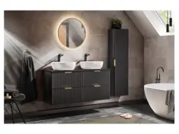 Bathroom Furniture Set Black Double Vanity Drawer Cabinet 1200mm Worktop Tall Wall Unit Floating Wall Mounted Adel - thumbnail 2