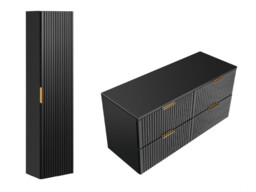 Bathroom Furniture Set Black Double Vanity Drawer Cabinet 1200mm Worktop Tall Wall Unit Floating Wall Mounted Adel - thumbnail 4