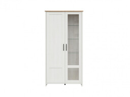 Scandi 2 Door Tall Glass Display Shelving Cabinet Soft Closing LEDs White Pine/Oak Effect Finish - Loksa - thumbnail 3