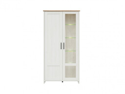 Scandi 2 Door Tall Glass Display Shelving Cabinet Soft Closing LEDs White Pine/Oak Effect Finish - Loksa - thumbnail 2