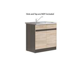Under Sink Cabinet 800mm Kitchen Sink Unit 2 Door Cupboard Dark Wood Wenge / Oak Effect - Junona - thumbnail 3