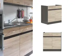 Under Sink Cabinet 800mm Kitchen Sink Unit 2 Door Cupboard Dark Wood Wenge / Oak Effect - Junona - thumbnail 1