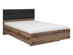 Dark Wood Double Bed Frame Luxury Oak Effect with Black Eco Leather Headboard Solid Slats Floating Style - Kassel - thumbnail 3