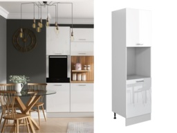 Tall Oven Housing Unit Kitchen Cabinet 600mm Carcass for Single Eye Level Oven White Gloss - Ella - thumbnail 1