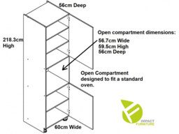 Tall Oven Housing Unit Kitchen Cabinet 600mm Carcass for Single Eye Level Oven White Gloss - Ella - thumbnail 4