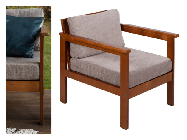 Garden Armchair Lounge Chair Outdoor High Back Wooden Frame Comfy Natural Beige Cushion - Cozy - image 1
