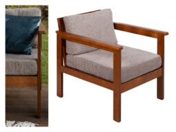Garden Armchair Lounge Chair Outdoor High Back Wooden Frame Comfy Natural Beige Cushion - Cozy - thumbnail 1