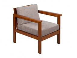 Garden Armchair Lounge Chair Outdoor High Back Wooden Frame Comfy Natural Beige Cushion - Cozy - thumbnail 3