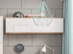 Wall Cupboard Living Room Cabinet Lounge Wall Unit Modern Lift Up Door Storage White Gloss and Oak Effect - Zele - thumbnail 3