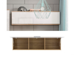 Wall Cupboard Living Room Cabinet Lounge Wall Unit Modern Lift Up Door Storage White Gloss and Oak Effect - Zele