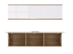 Wall Cupboard Living Room Cabinet Lounge Wall Unit Modern Lift Up Door Storage White Gloss and Oak Effect - Zele - thumbnail 2