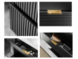 Cloakroom Vanity Unit with Small Sink Wash Basin Slimline Black Fluted Ribbed 400mm Wall Hung Cabinet - Adel - thumbnail 2