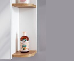 Bathroom Mirror Cabinet with Light and Shelf Modern Wall Unit White Gloss and Oak Storage - Platinum - thumbnail 2