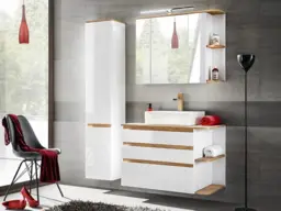 Bathroom Mirror Cabinet with Light and Shelf Modern Wall Unit White Gloss and Oak Storage - Platinum - thumbnail 3