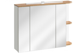 Bathroom Mirror Cabinet with Light and Shelf Modern Wall Unit White Gloss and Oak Storage - Platinum - thumbnail 4