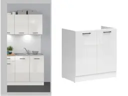 Under Sink Kitchen Cabinet 800mm Sink Unit Modern Free Standing Cupboard White Chalk Gloss - Junona - thumbnail 1