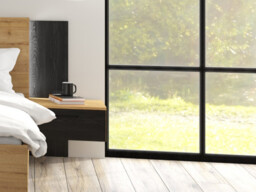 Bedside Table with LED Lights Right Side Cabinet with Drawer Nightstand Oak and Black – Maio - thumbnail 3