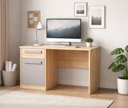 120cm Desk with Drawer and Storage Cupboard Modern Office Study Youth Room Beech Effect Grey - Namek
