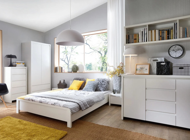 White King Size Bedroom Furniture Set with Bed Frame Sideboard Wardrobe and Bedside Modern Handless - Kaspian - image 1