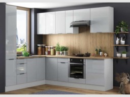 Kitchen Corner Cabinets L Shaped Set of 12 Units Larder Cupboard Oven Housing Light Grey Gloss - Star