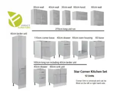 Kitchen Corner Cabinets L Shaped Set of 12 Units Larder Cupboard Oven Housing Light Grey Gloss - Star - thumbnail 2