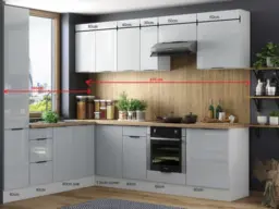 Kitchen Corner Cabinets L Shaped Set of 12 Units Larder Cupboard Oven Housing Light Grey Gloss - Star - thumbnail 4