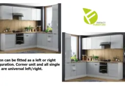 Kitchen Corner Cabinets L Shaped Set of 12 Units Larder Cupboard Oven Housing Light Grey Gloss - Star - thumbnail 3