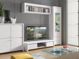 White Wall Hung Cabinet Glass Display Unit Living Room Glazed Shelf - Kaspian - thumbnail 4