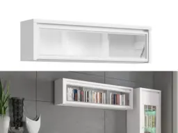 White Wall Hung Cabinet Glass Display Unit Living Room Glazed Shelf - Kaspian - thumbnail 1