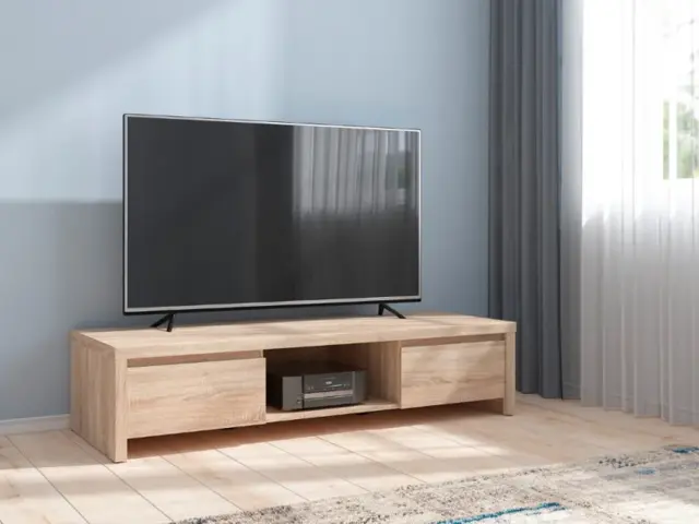 Modern TV Cabinet Entertainment Stand 2 Drawers Media Unit 144cm Sonoma Oak Light Wood Effect Finish - Kaspian - image 1