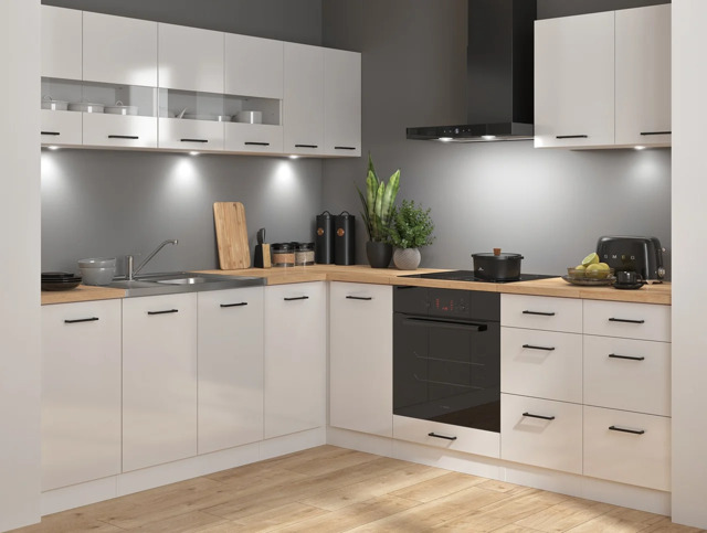 Kitchen Corner Cabinets Units Set White Gloss Modern Freestanding 11 Cupboards Complete DIY Fitted Kitchen - Junona - image 1