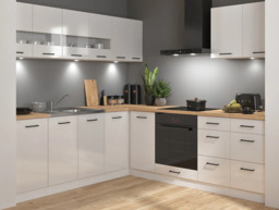 Kitchen Corner Cabinets Units Set White Gloss Modern Freestanding 11 Cupboards Complete DIY Fitted Kitchen - Junona