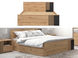 King Size Bed Frame Euro 160cm King Size Solid Wood Bed Slats Black and Oak with Panelled Slats – Vabres - thumbnail 1