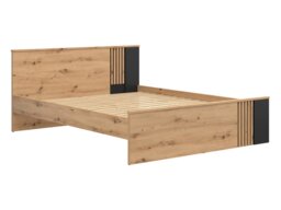 King Size Bed Frame Euro 160cm King Size Solid Wood Bed Slats Black and Oak with Panelled Slats – Vabres - thumbnail 2