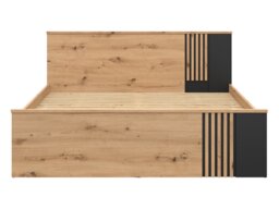 King Size Bed Frame Euro 160cm King Size Solid Wood Bed Slats Black and Oak with Panelled Slats – Vabres - thumbnail 3
