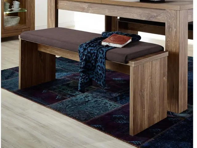 Bench with Brown Cushion Upholstered 126cm Dining Room Hallway Seating Medium Oak Effect - Gent - image 1