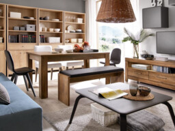 Bench with Brown Cushion Upholstered 126cm Dining Room Hallway Seating Medium Oak Effect - Gent - thumbnail 2