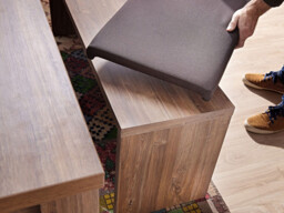 Bench with Brown Cushion Upholstered 126cm Dining Room Hallway Seating Medium Oak Effect - Gent - thumbnail 3