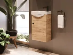 Bathroom Vanity Unit with Basin 400mm Cloakroom Wall Hung Small Narrow Sink Cabinet Oak - Avir
