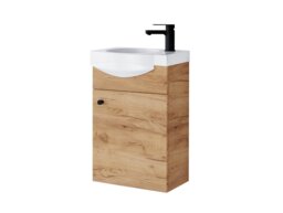 Bathroom Vanity Unit with Basin 400mm Cloakroom Wall Hung Small Narrow Sink Cabinet Oak - Avir - thumbnail 4