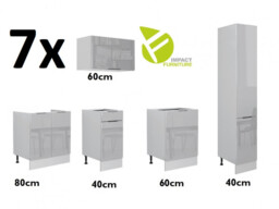 Kitchen Cabinets Cupboards 11 Unit Slim 400 Larder DIY Set 280cm Light Grey Gloss - Star - thumbnail 2